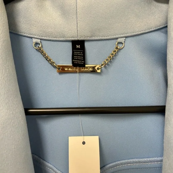 NWT White House Black Market Faux Suede Drape Front Jacket Baby Blue Size M